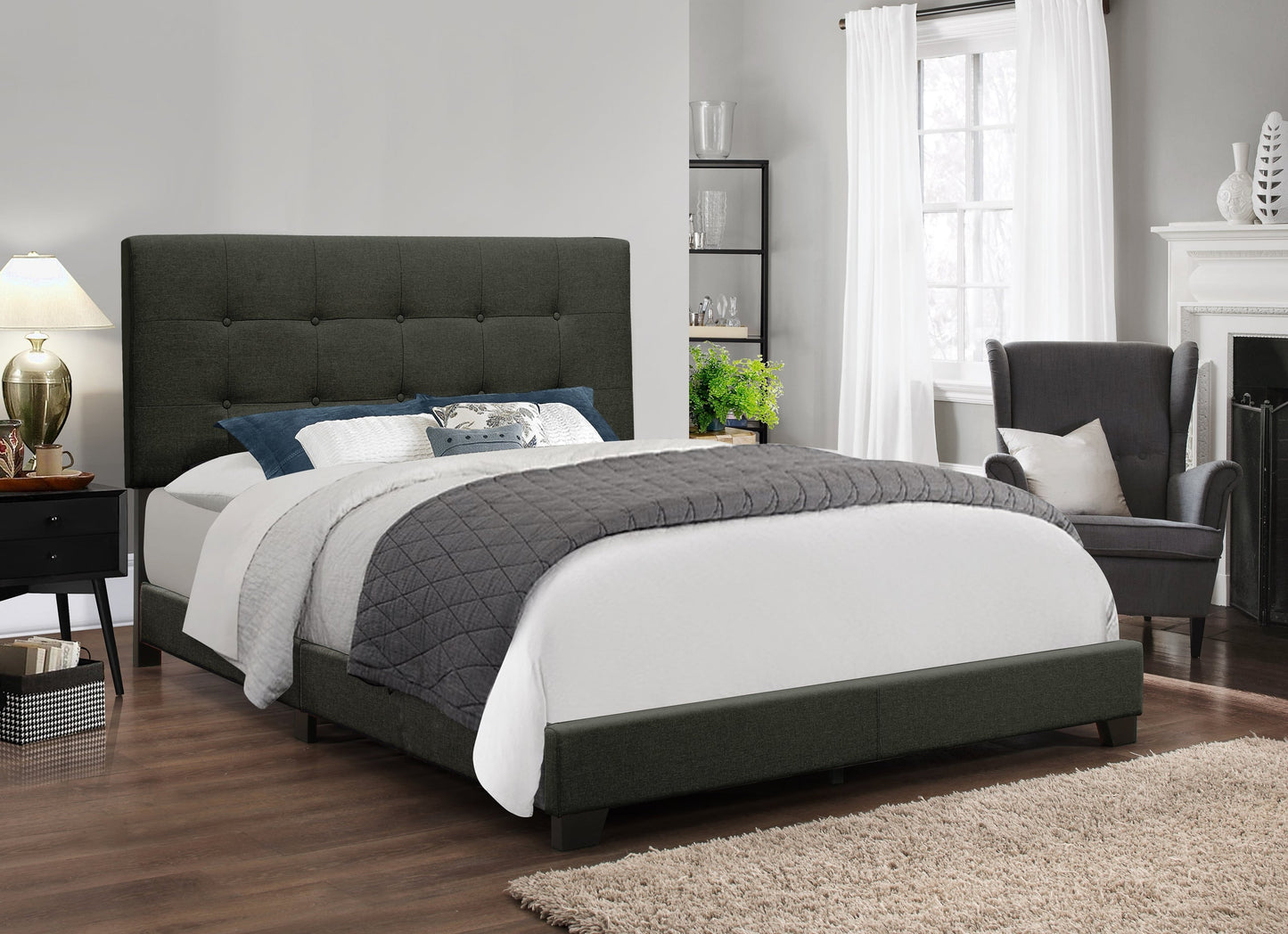 Henry Charcoal Linen Upholstered Queen Bed