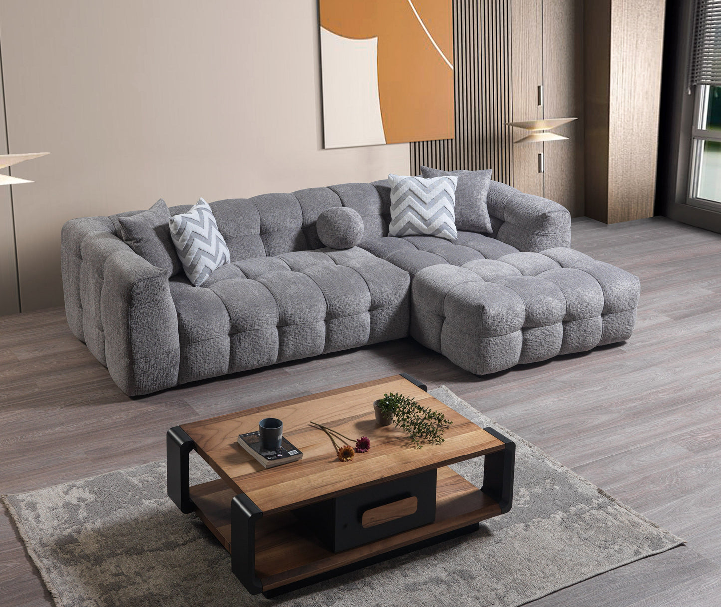 Ivy Gray Boucle RAF Sectional - Mattress on Demand