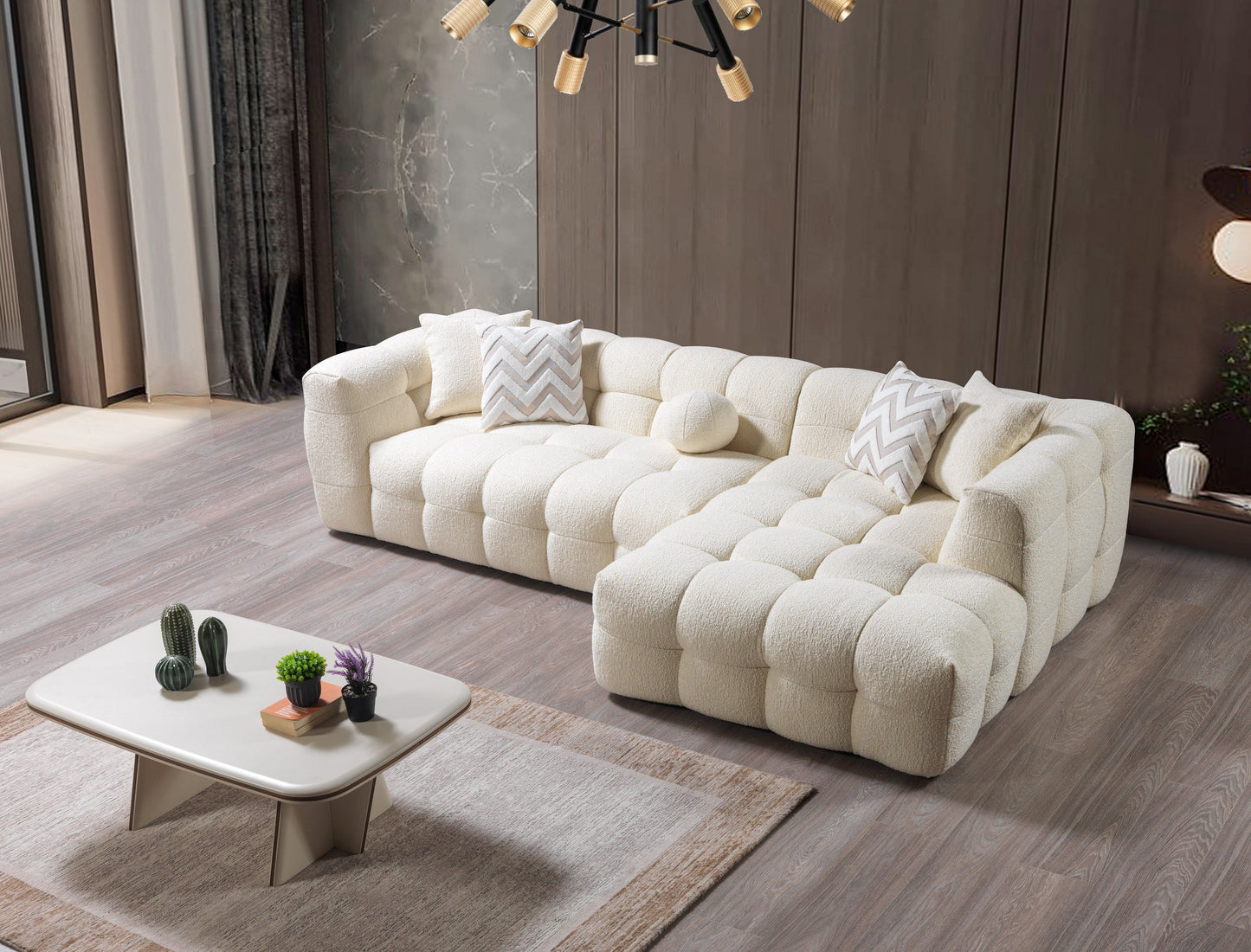 Ivy Ivory Boucle RAF Sectional - Mattress on Demand