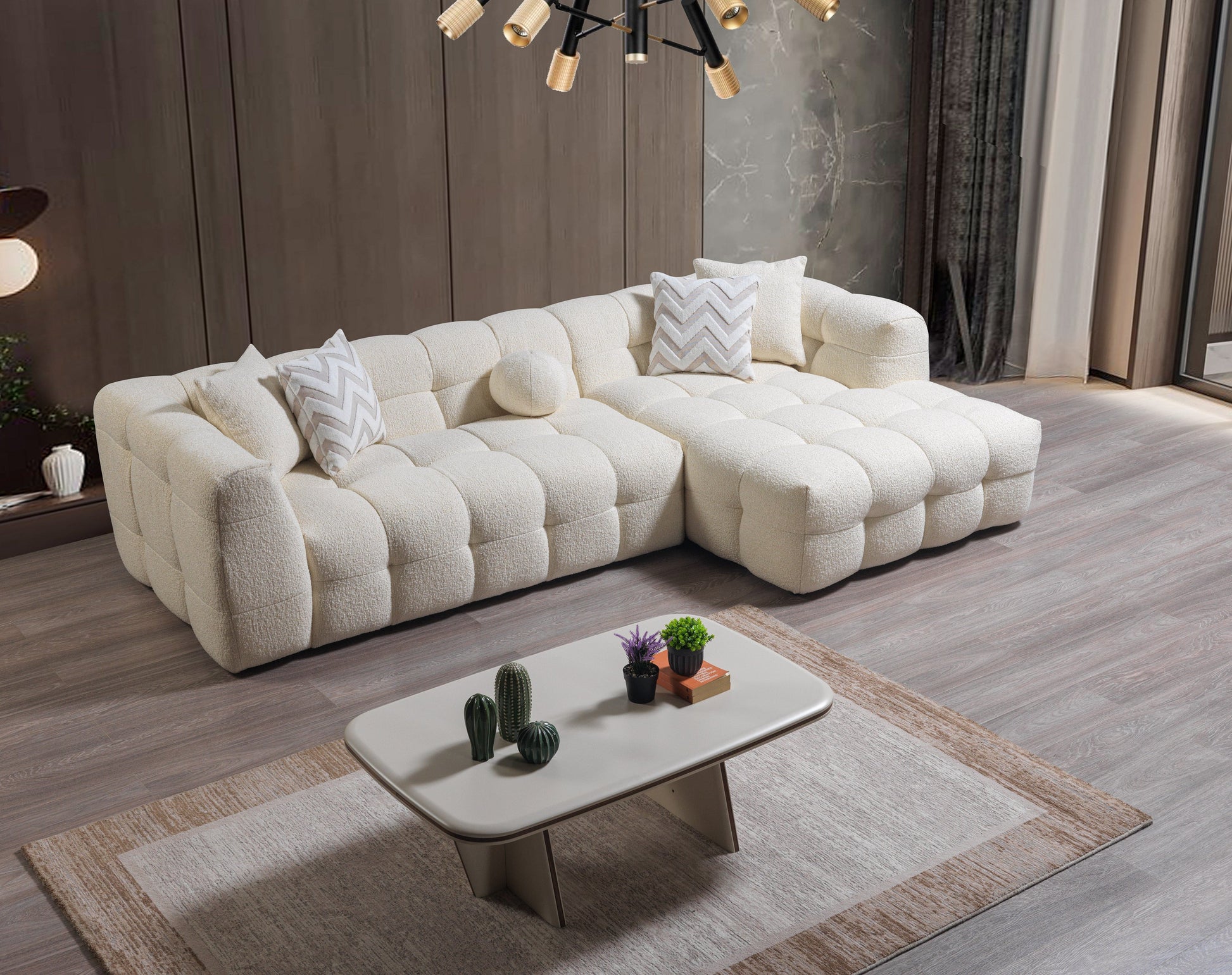 Ivy Ivory Boucle RAF Sectional - Mattress on Demand