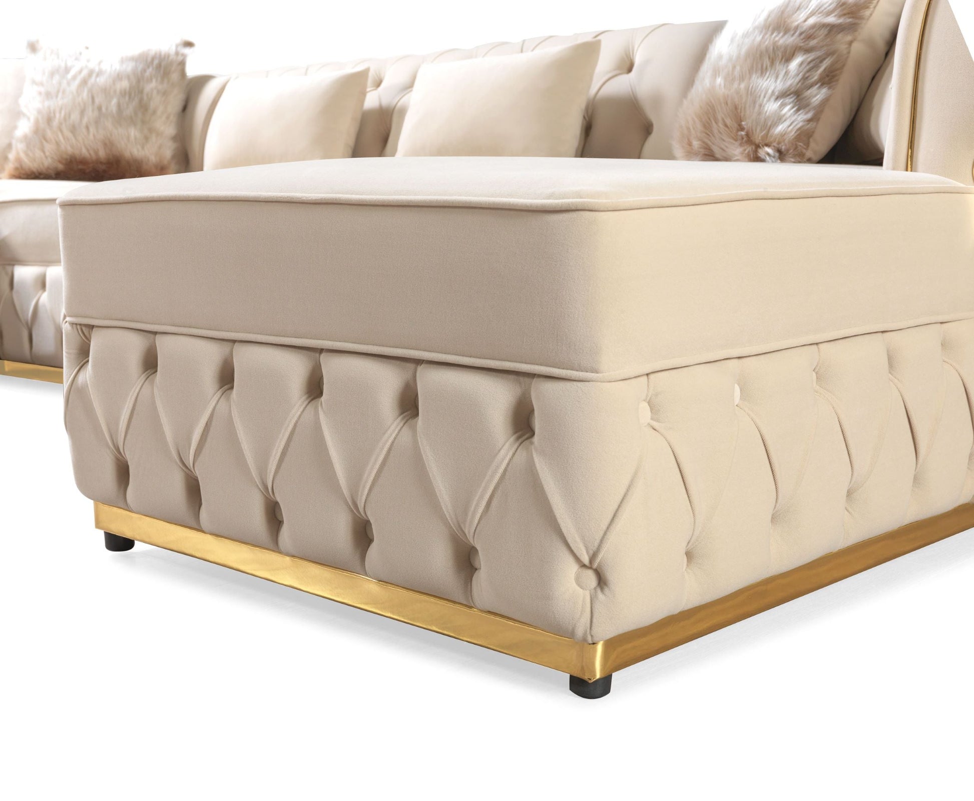 Jester Ivory Velvet Double Chaise Sectional - Mattress on Demand