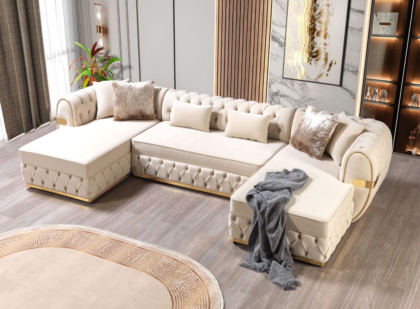 Jester Ivory Velvet Double Chaise Sectional - Mattress on Demand