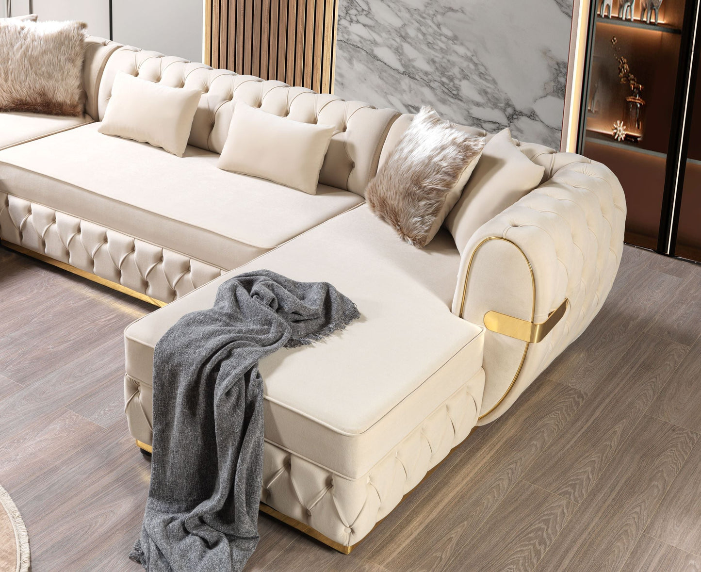 Jester Ivory Velvet Double Chaise Sectional - Mattress on Demand