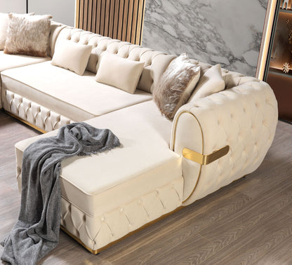 Jester Ivory Velvet Double Chaise Sectional - Mattress on Demand