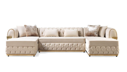 Jester Ivory Velvet Double Chaise Sectional - Mattress on Demand