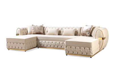 Jester Ivory Velvet Double Chaise Sectional - Mattress on Demand