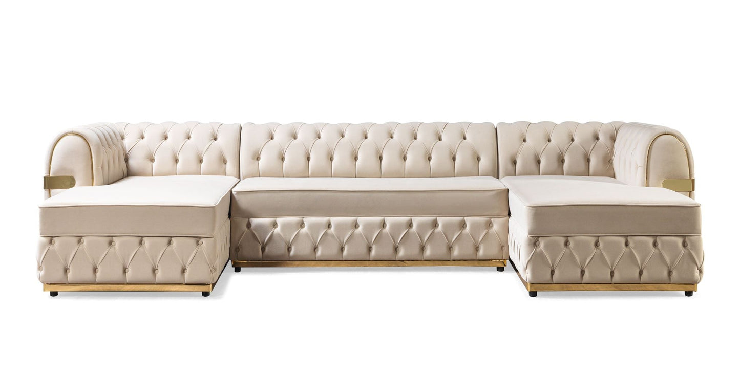 Jester Ivory Velvet Double Chaise Sectional - Mattress on Demand