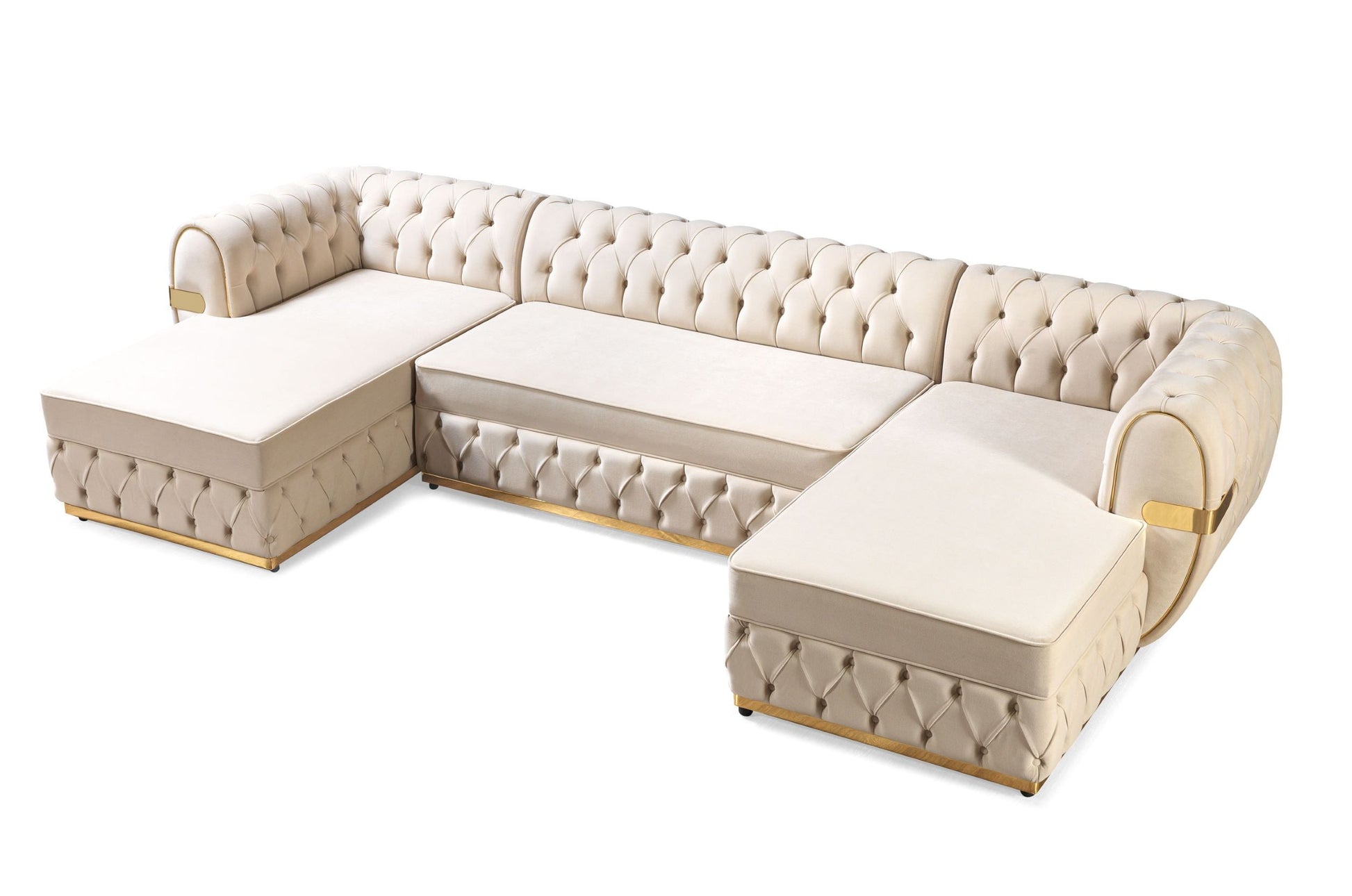 Jester Ivory Velvet Double Chaise Sectional - Mattress on Demand