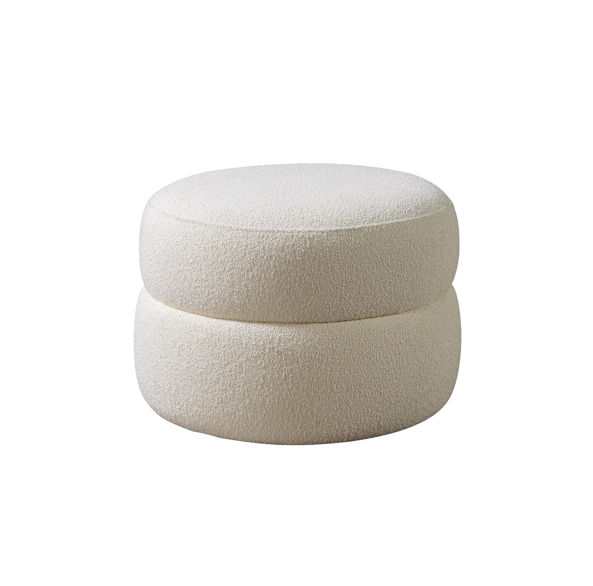 Larissa Ivory Boucle Round Ottoman - Mattress on Demand