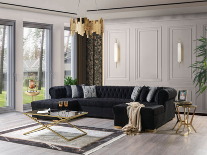 Lauren Black Velvet Double Chaise Sectional - Mattress on Demand