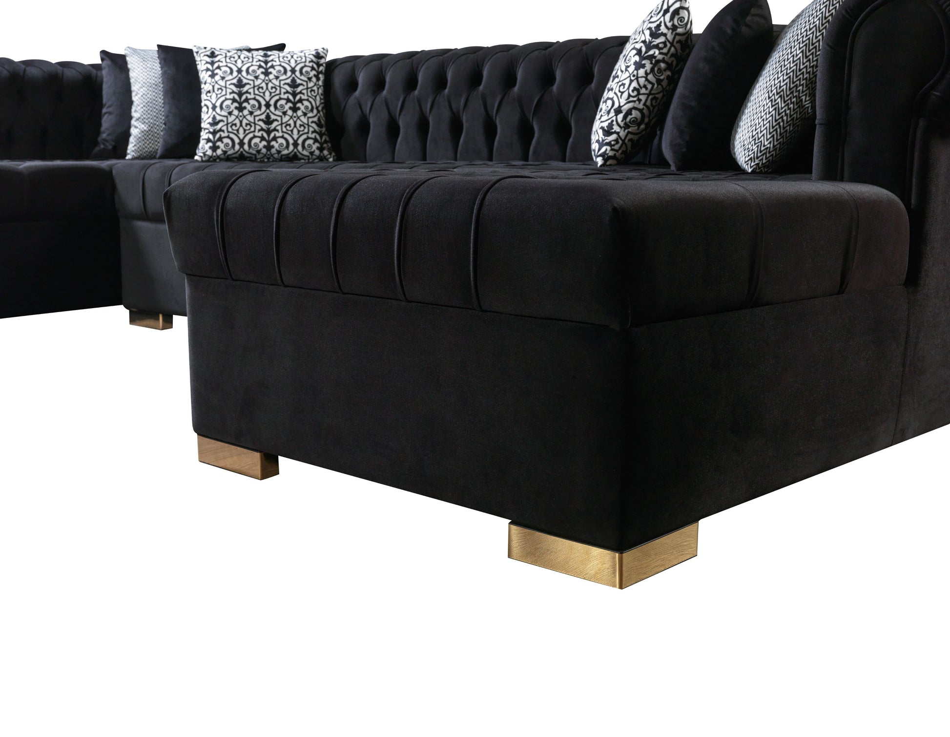 Lauren Black Velvet Double Chaise Sectional - Mattress on Demand