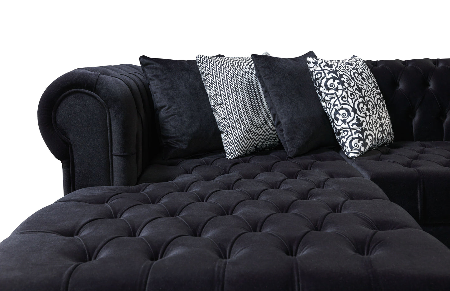 Lauren Black Velvet Double Chaise Sectional - Mattress on Demand