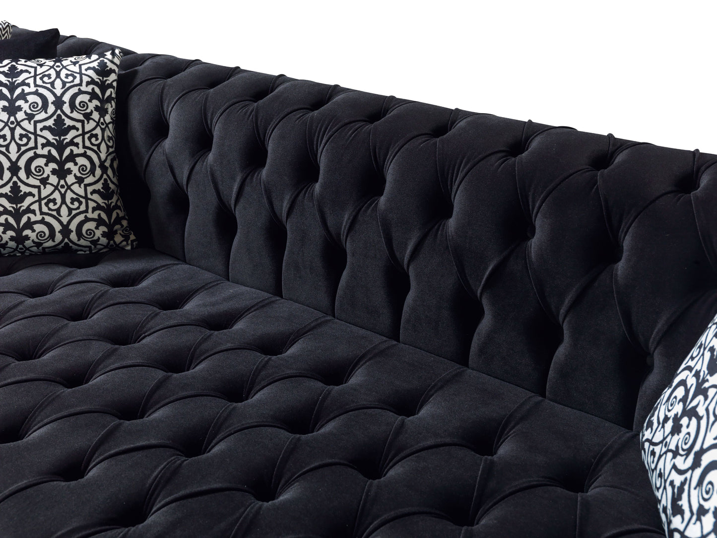 Lauren Black Velvet Double Chaise Sectional - Mattress on Demand