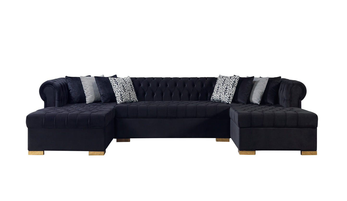 Lauren Black Velvet Double Chaise Sectional - Mattress on Demand