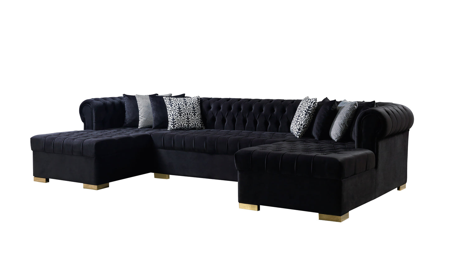 Lauren Black Velvet Double Chaise Sectional - Mattress on Demand