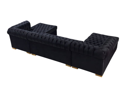 Lauren Black Velvet Double Chaise Sectional - Mattress on Demand