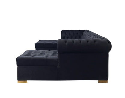 Lauren Black Velvet Double Chaise Sectional - Mattress on Demand