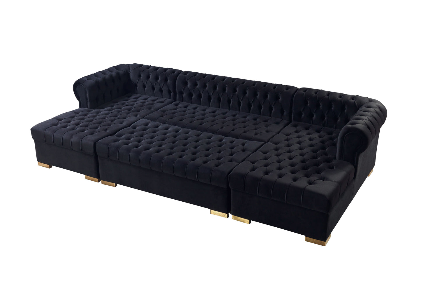 Lauren Black Velvet Double Chaise Sectional - Mattress on Demand