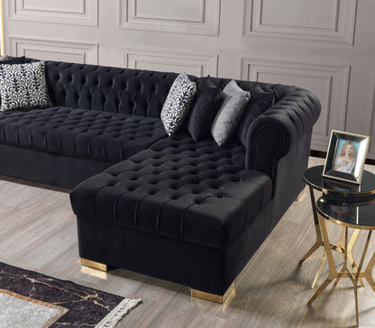 Lauren Black Velvet Double Chaise Sectional - Mattress on Demand