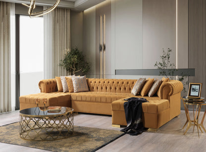 Lauren Mustard Velvet Double Chaise Sectional - Mattress on Demand