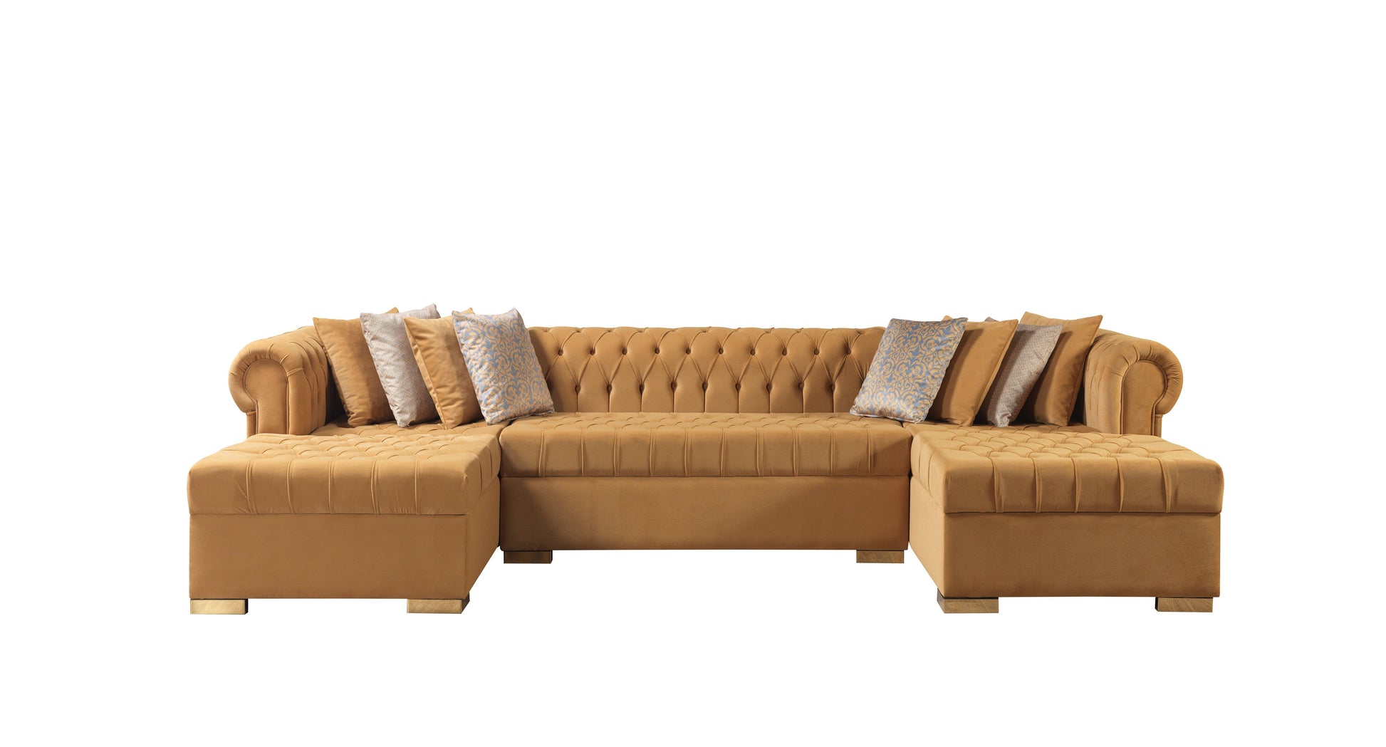 Lauren Mustard Velvet Double Chaise Sectional - Mattress on Demand