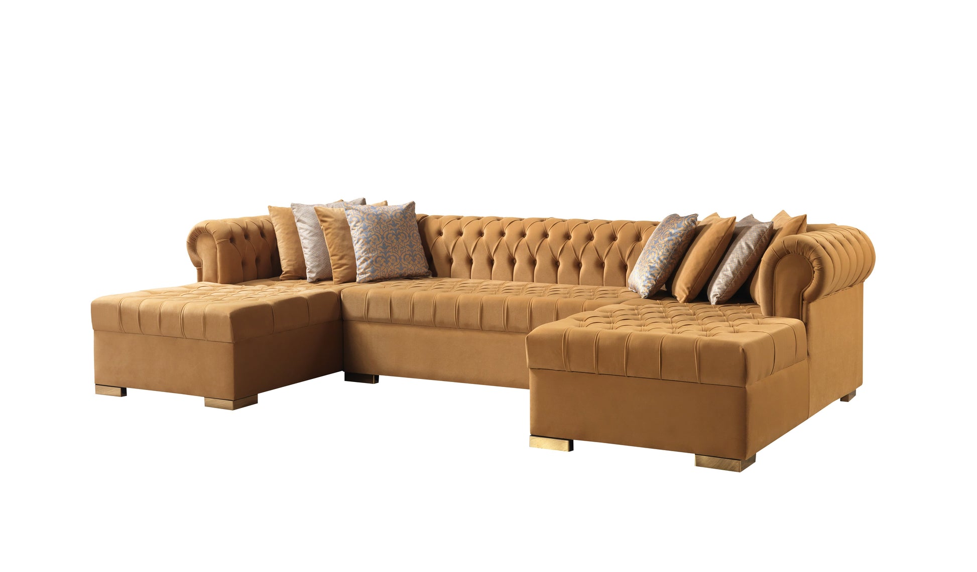 Lauren Mustard Velvet Double Chaise Sectional - Mattress on Demand