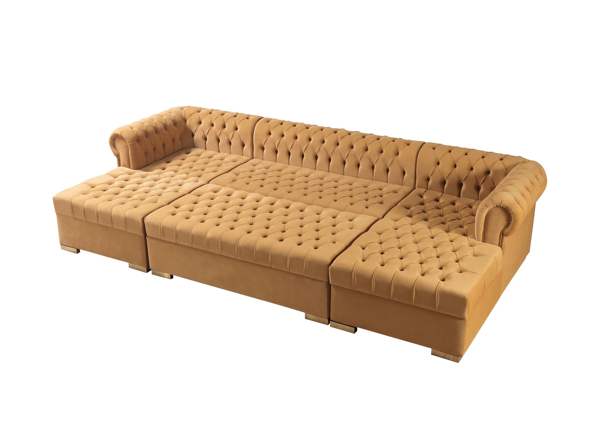 Lauren Mustard Velvet Double Chaise Sectional - Mattress on Demand