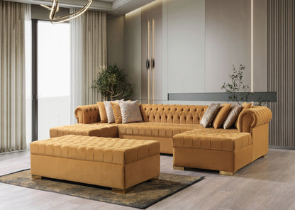 Lauren Mustard Velvet Double Chaise Sectional - Mattress on Demand