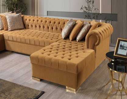 Lauren Mustard Velvet Double Chaise Sectional - Mattress on Demand