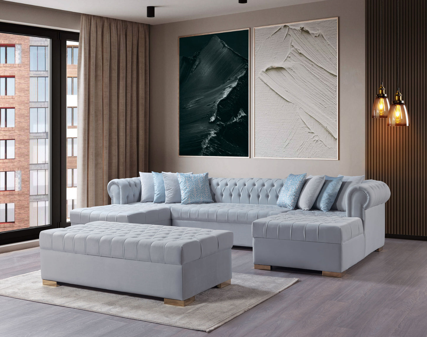 Lauren Pearl Velvet Double Chaise Sectional - Mattress on Demand