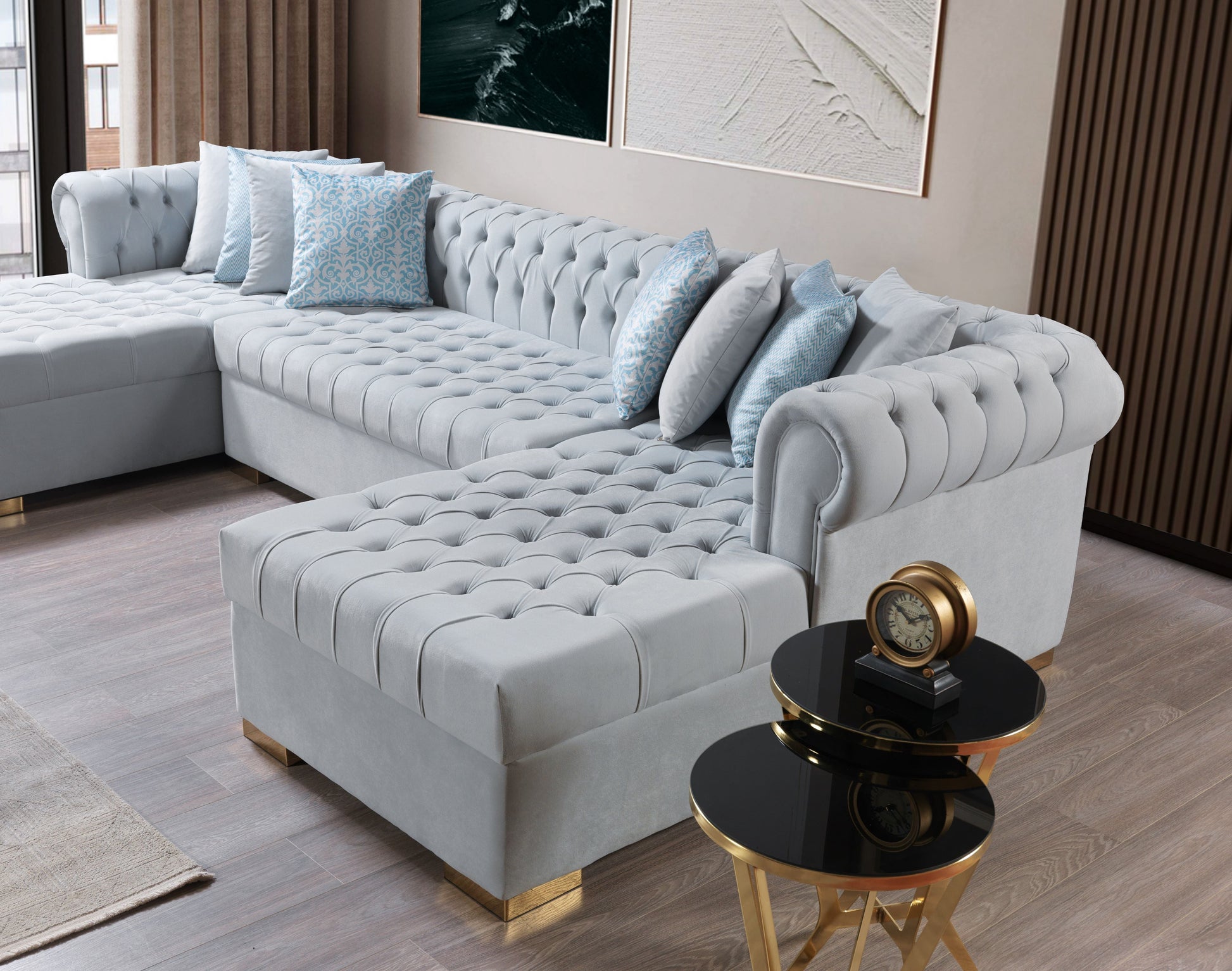 Lauren Pearl Velvet Double Chaise Sectional - Mattress on Demand