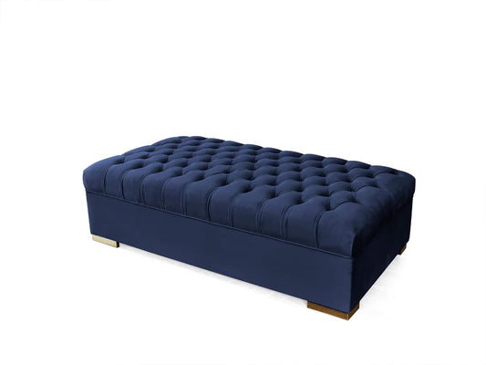 Lauren Blue Velvet Oversized Ottoman - Mattress on Demand