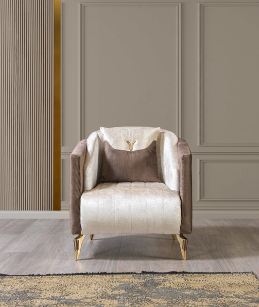 Leina Ivory/Coffee Velvet Chair - Mattress on Demand