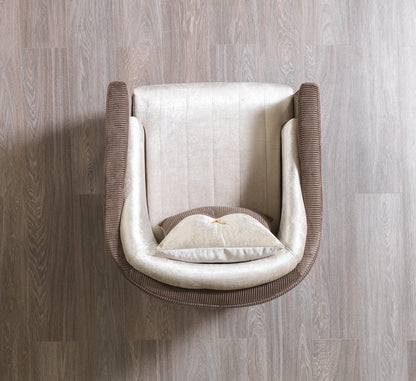 Leina Ivory/Coffee Velvet Chair - Mattress on Demand