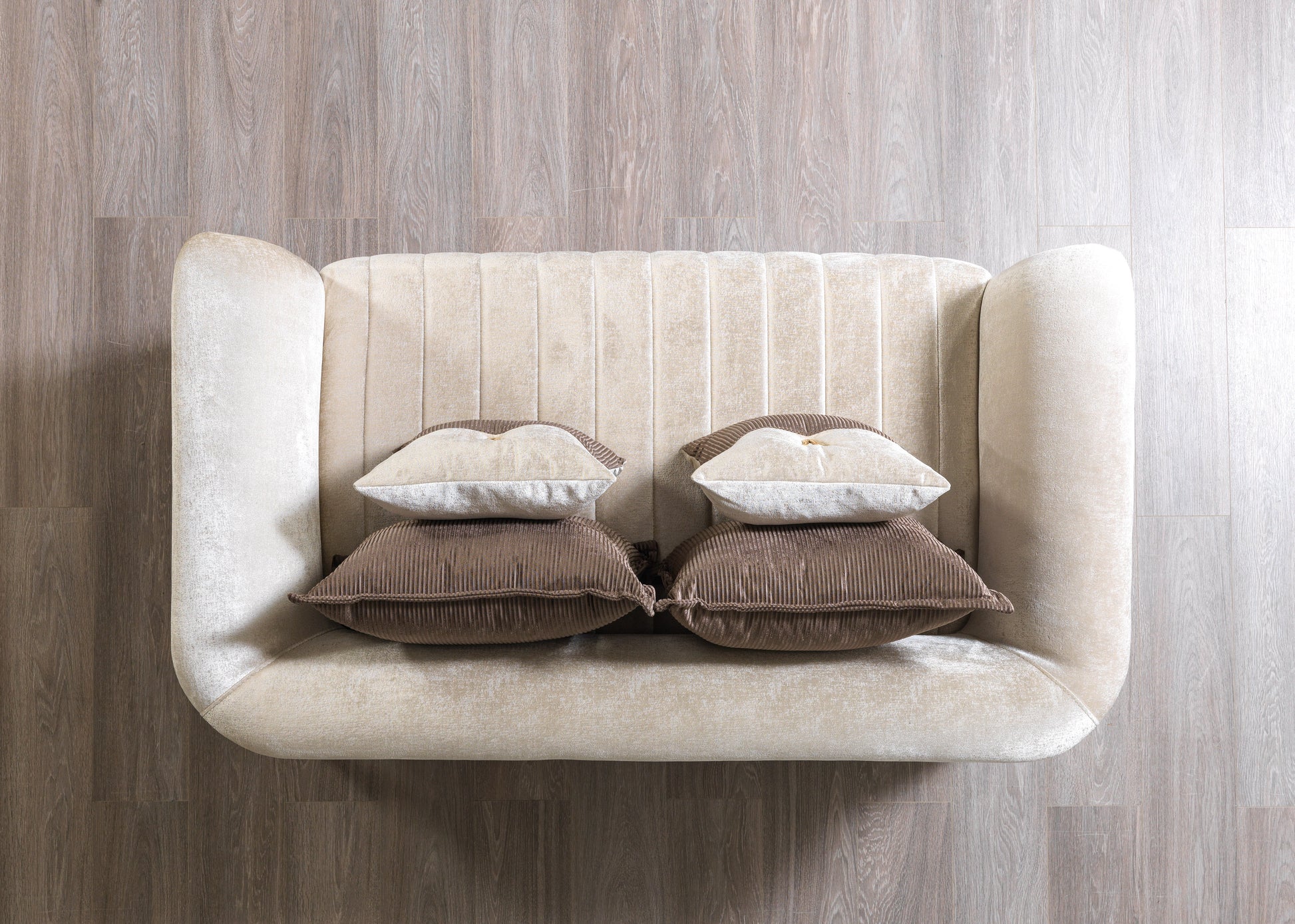 Leina Ivory-Coffee Velvet Loveseat - Mattress on Demand