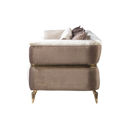 Leina Ivory-Coffee Velvet Loveseat - Mattress on Demand