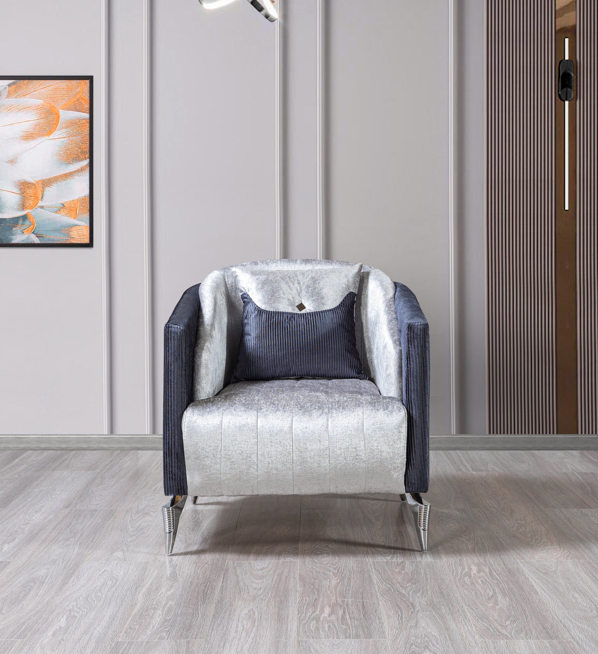 Leina Silver/Gray Velvet Chair - Mattress on Demand