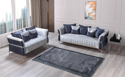 Leina Silver/Gray Velvet Living Room Set - Mattress on Demand