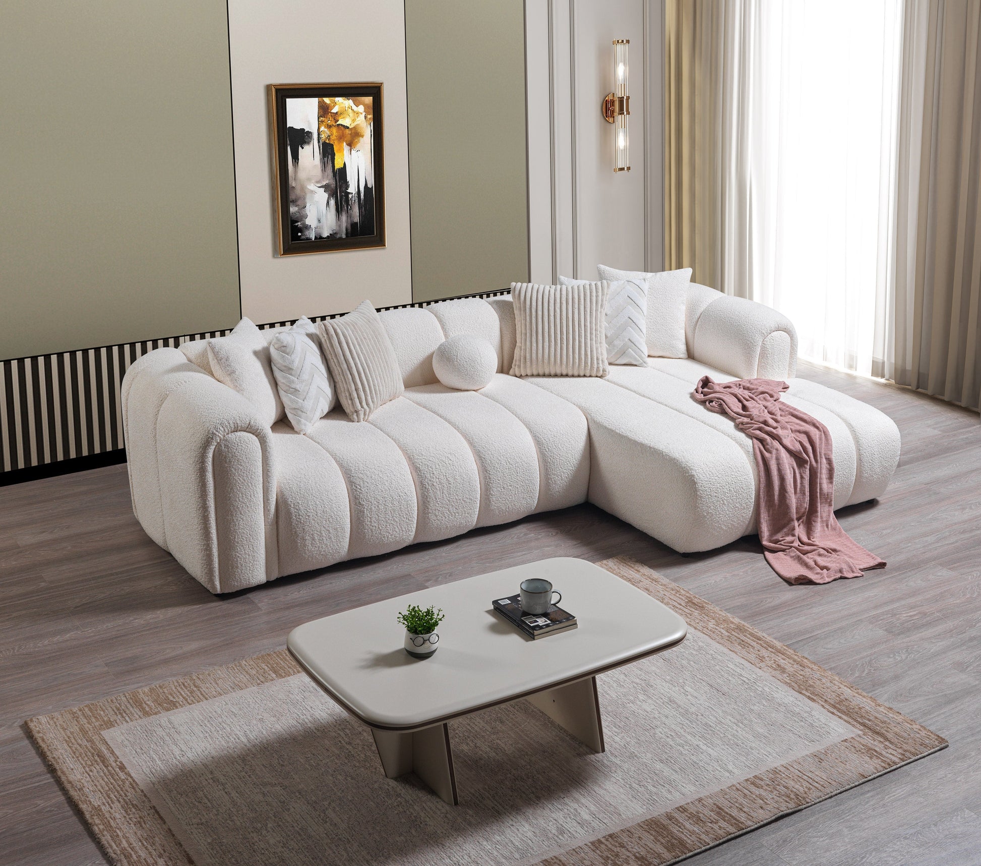 Lis Ivory Boucle RAF Sectional - Mattress on Demand