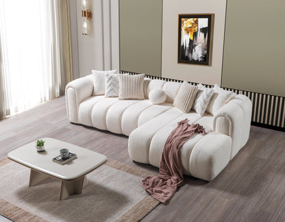 Lis Ivory Boucle RAF Sectional - Mattress on Demand