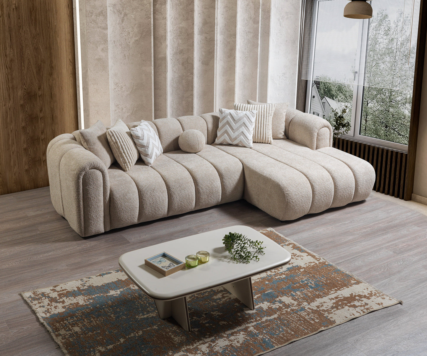 Lis Sand Boucle RAF Sectional - Mattress on Demand