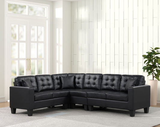 Logan Black PU Leather Reversible Sectional