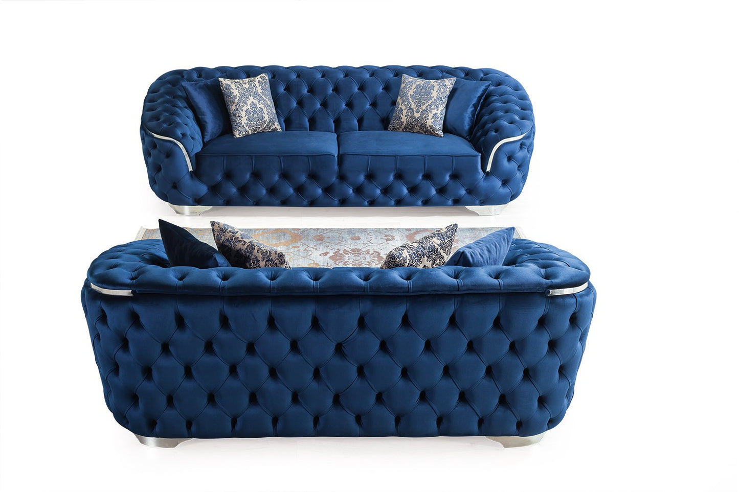 Lupino Blue Velvet Living Room Set - Mattress on Demand