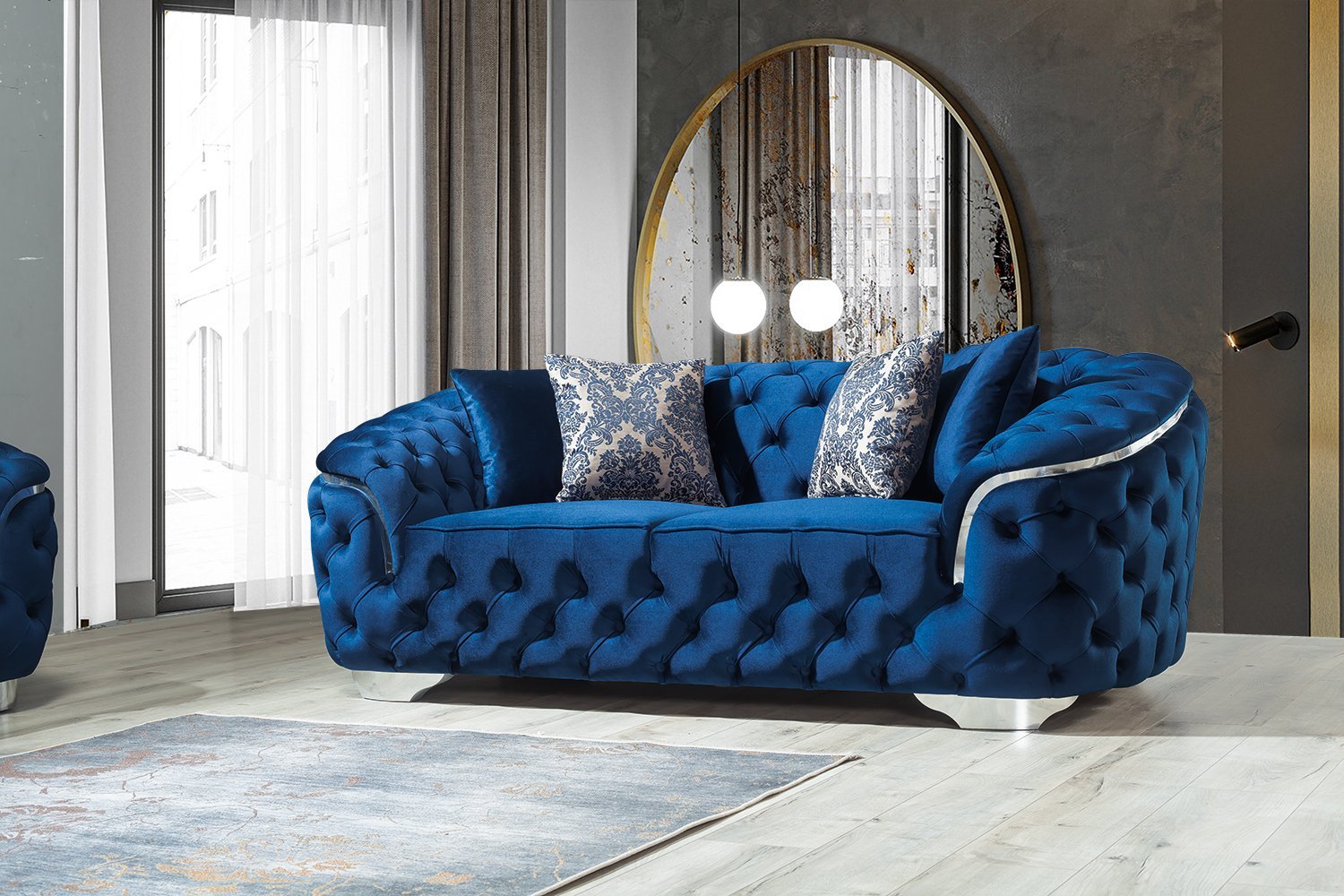 Lupino Blue Velvet Living Room Set - Mattress on Demand