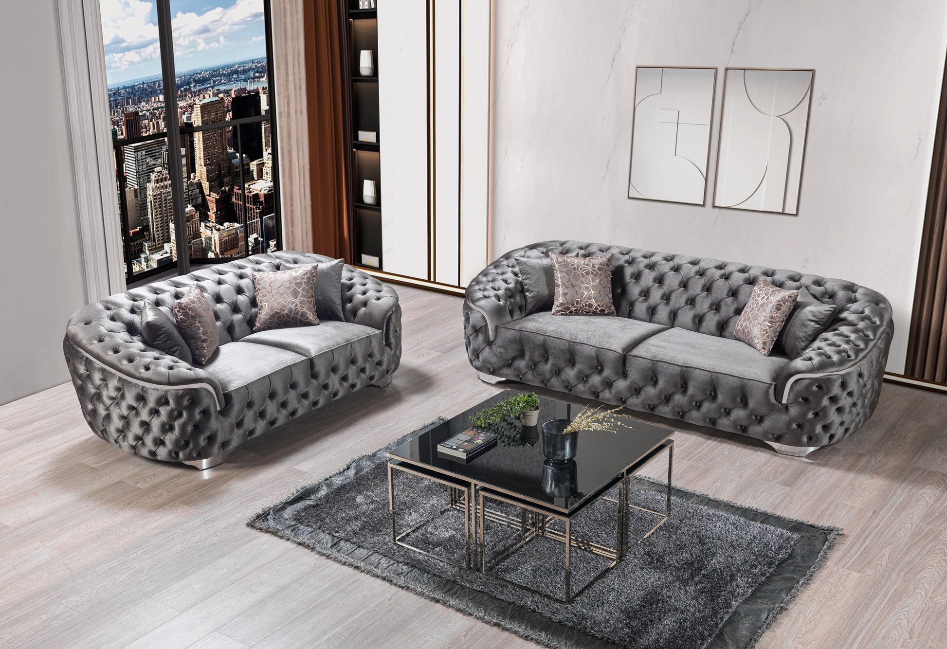 Lupino Gray Velvet Sofa & Loveseat - Mattress on Demand