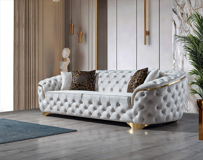 Lupino Ivory Velvet Living Room Set - Mattress on Demand