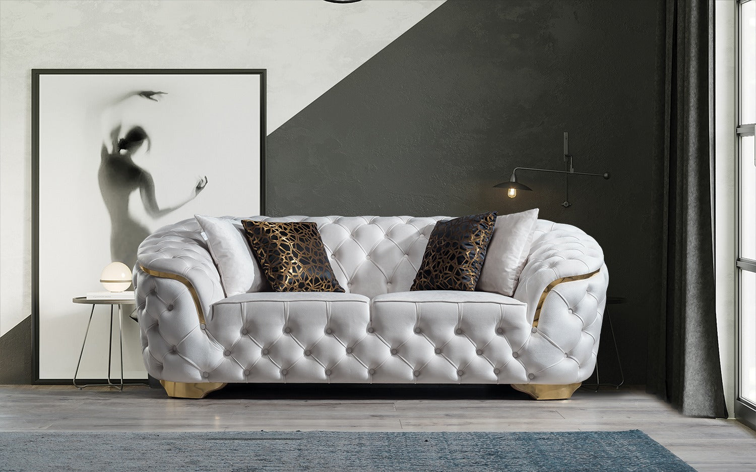 Lupino Ivory Velvet Loveseat - Mattress on Demand