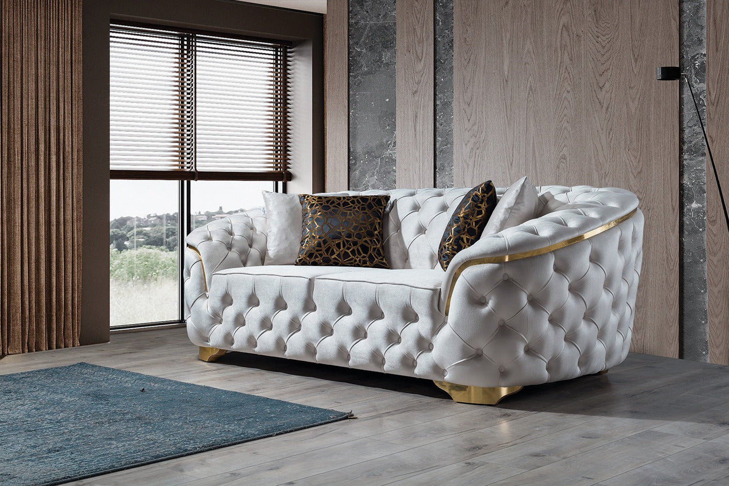 Lupino Ivory Velvet Loveseat - Mattress on Demand