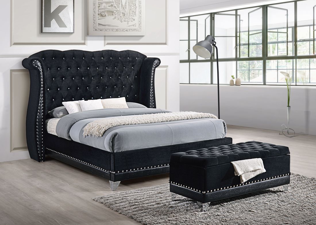 Luxor Black Velvet King Platform Bed - Mattress on Demand