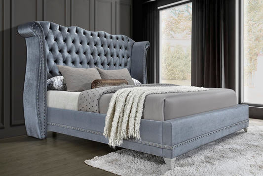 Luxor Gray Velvet King Platform Bed